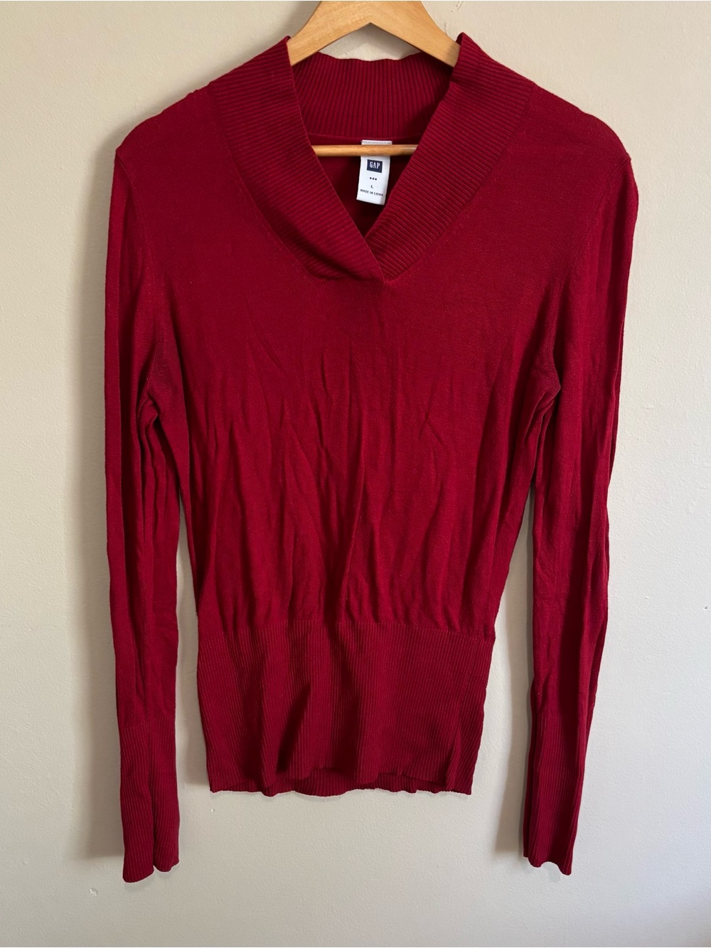 Y2K Gap Red Ribbed Knit Long Sleeve V-Neck Sweater Size L